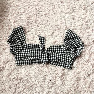 Jessica Simpson Gingham Plaid Puff Sleeve Country Rustic Southern Bikini Top